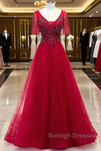 A-Line Prom Dresses Luxurious Dress Wedding Guest Formal Evening Floor Length Short Sleeve Spaghetti Strap Tulle