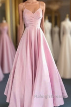 A-Line Prom Dress Minimalist Dresses Prom Wedding Guest Floor Length Sleeveless V Neck Bridesmaid Dresses Stretch Satin Backless