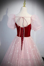 A-Line Prom Dress Princess Dresses Prom Floor Length Short Sleeve Sweetheart Tulle With Sequin