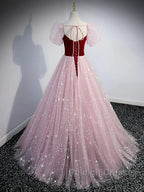 A-Line Prom Dresses Princess Dress Prom Floor Length Short Sleeve Sweetheart Tulle With Sequin