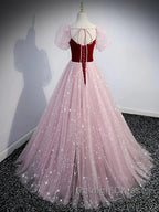 A-Line Prom Dress Princess Dresses Prom Floor Length Short Sleeve Sweetheart Tulle With Sequin