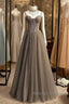 A-Line Prom Dresses Sexy Dress Formal Floor Length Sleeveless Strap Tulle With Pleats Crystals