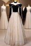 A-Line Prom Dress Sparkle & Shine Dresses Engagement Floor Length Long Sleeve Sweetheart Tulle With Sequin