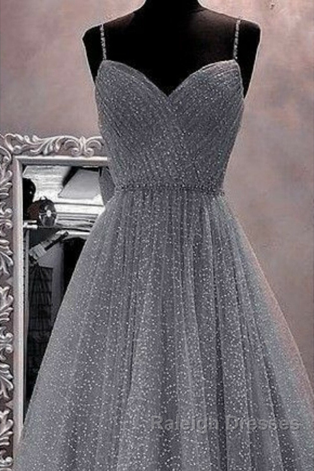 A-Line Prom Dresses Sparkle & Shine Dress Party Dress Birthday Floor Length Sleeveless Spaghetti Strap Tulle With Glitter Crystals