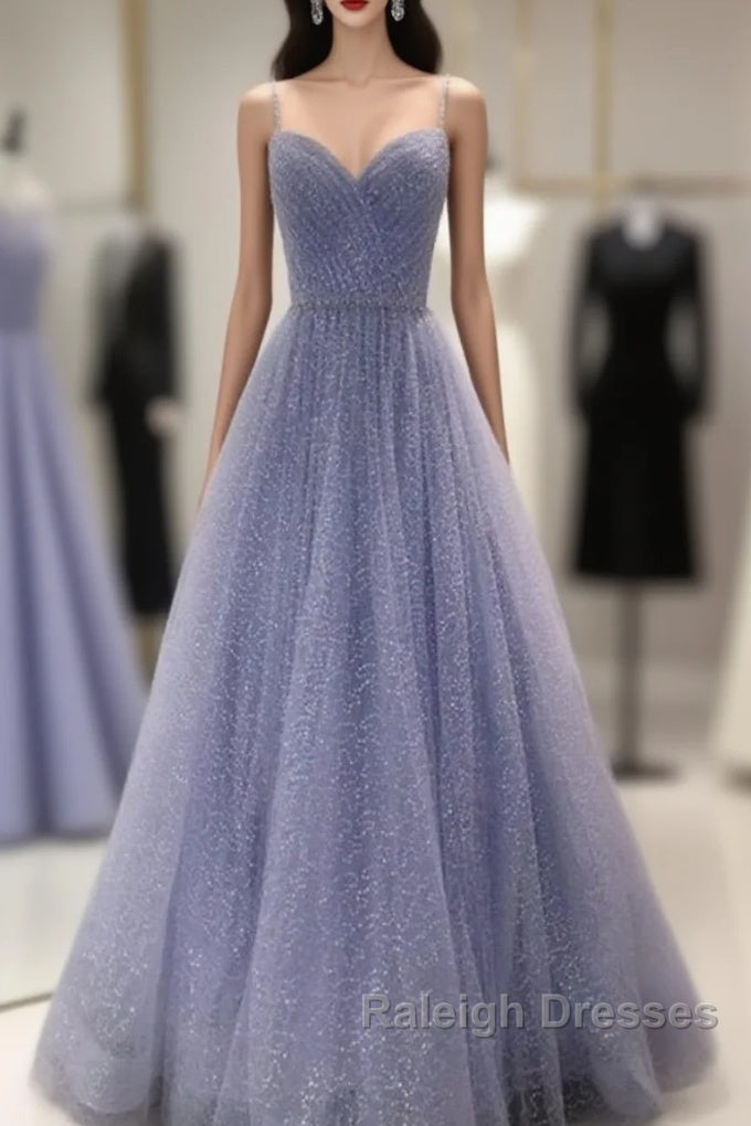 A-Line Prom Dresses Sparkle & Shine Dress Party Dress Birthday Floor Length Sleeveless Spaghetti Strap Tulle With Glitter Crystals Main image