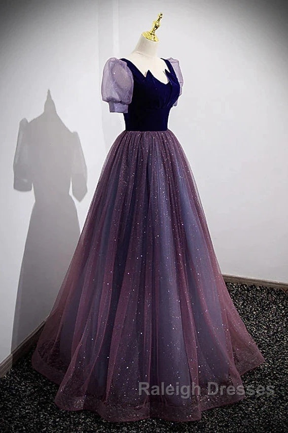 A-Line Prom Dresses Sparkle & Shine Dress Prom Floor Length Short Sleeve Scoop Neck Tulle With Sequin Secondary image