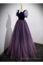 A-Line Prom Dresses Sparkle & Shine Dress Prom Floor Length Short Sleeve Scoop Neck Tulle With Sequin