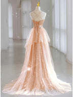 A-Line Prom Dress Sparkle & Shine Dresses Sweet 16 Birthday Floor Length Sleeveless Sweetheart Tulle With Sequin