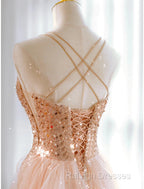 A-Line Prom Dress Sparkle & Shine Dresses Sweet 16 Birthday Floor Length Sleeveless Sweetheart Tulle With Sequin