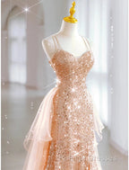 A-Line Prom Dress Sparkle & Shine Dresses Sweet 16 Birthday Floor Length Sleeveless Sweetheart Tulle With Sequin