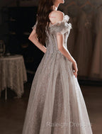 A-Line Prom Dresses Sparkle & Shine Dress Wedding Guest Prom Floor Length Short Sleeve Off Shoulder Polyester With Sequin Ruffles