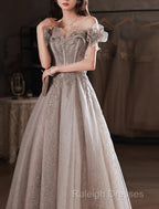 A-Line Prom Dresses Sparkle & Shine Dress Wedding Guest Prom Floor Length Short Sleeve Off Shoulder Polyester With Sequin Ruffles