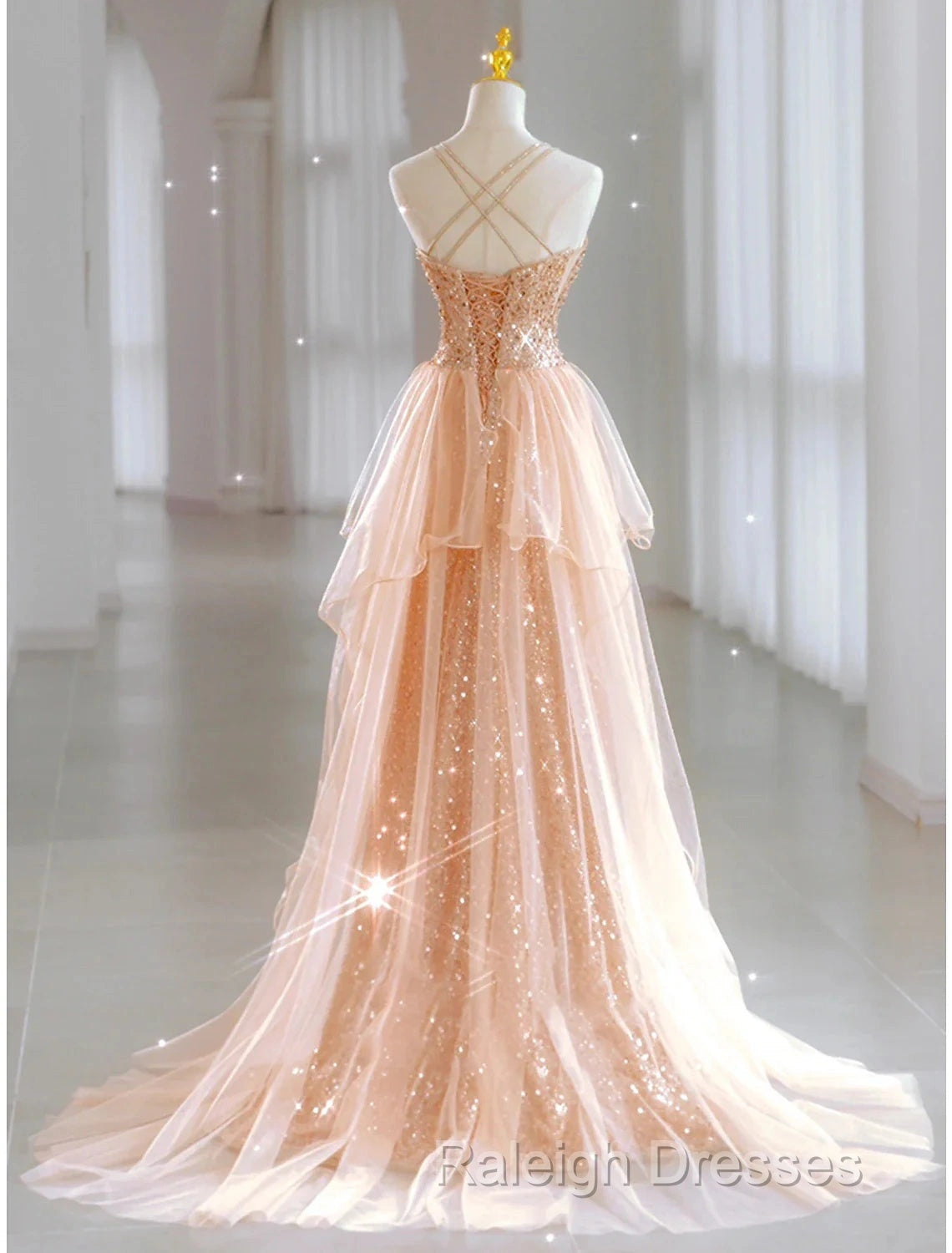 A-Line Prom Dresses Sparkle & Shine Dress Wedding Guest Sweet 16 Floor Length Sleeveless Sweetheart Tulle With Sequin Secondary image