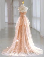 A-Line Prom Dress Sparkle & Shine Dresses Wedding Guest Sweet 16 Floor Length Sleeveless Sweetheart Tulle With Sequin