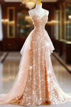 A-Line Prom Dress Sparkle & Shine Dresses Wedding Guest Sweet 16 Floor Length Sleeveless Sweetheart Tulle With Sequin