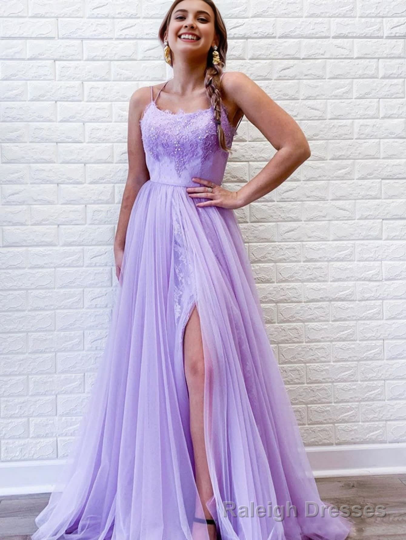 A Line Purple Backless Tulle Long Prom Dress Main image