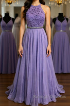 A Line Purple Lace Prom Dresses Long with Belt Purple Lace Prom Dresses Purple Prom Dresses Bridesmaid Dresses