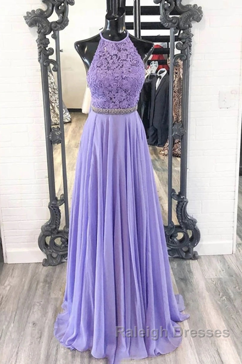 A Line Purple Lace Long Prom Dress with Belt, Purple Lace Formal Dress, Purple Evening Dress, Bridesmaid Dress Secondary image