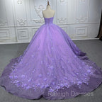 A Line Purple Lace Sweetheart With Corset Back Quinceanera Dresses