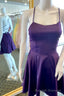 A Line Purple Lace-Up Short Satin Homecoming Dresses