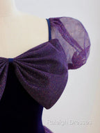 A Line Purple Long Prom Dresses Purple Tulle Prom Dresses