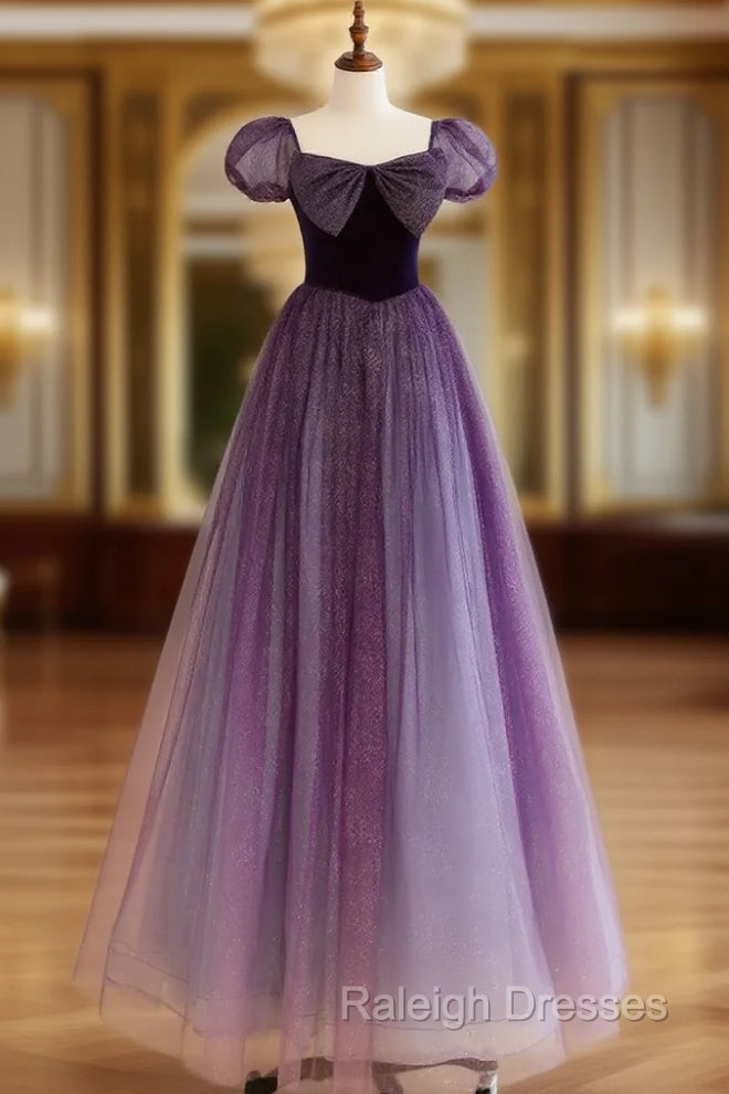 A-Line Purple Long Prom Dress, Purple Tulle Evening Dress Main image
