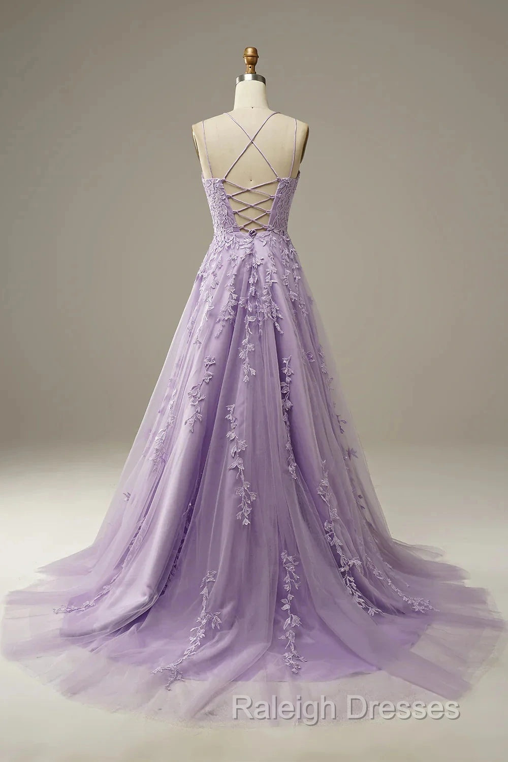 A-Line Purple Spaghetti Straps Long Prom Dress With Appliques Secondary image