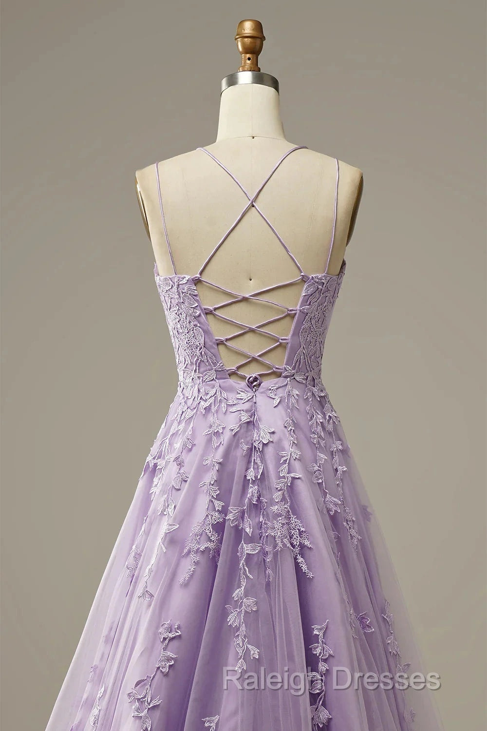 A-Line Purple Spaghetti Straps Long Prom Dress With Appliques