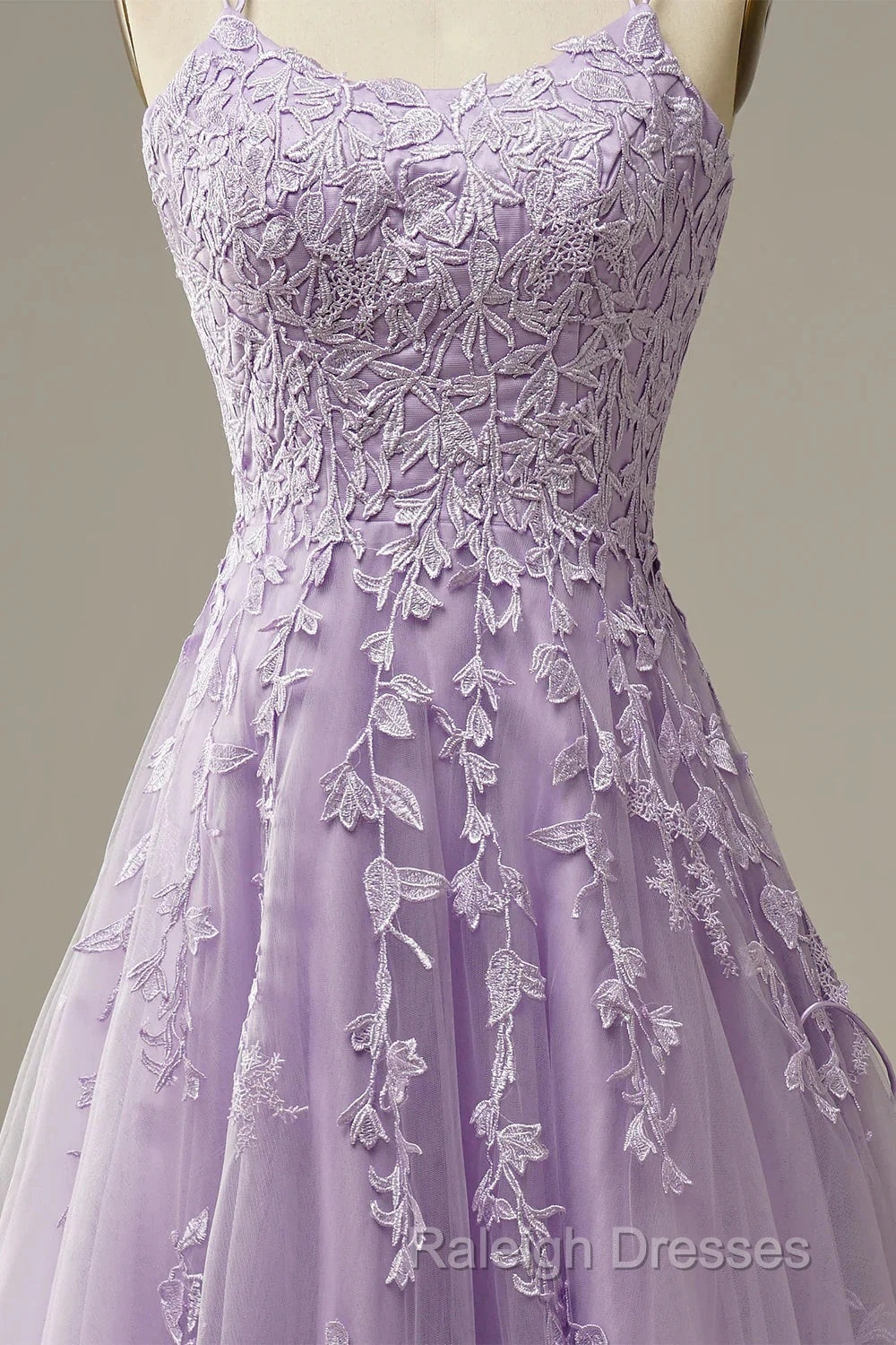 A-Line Purple Spaghetti Straps Long Prom Dress With Appliques