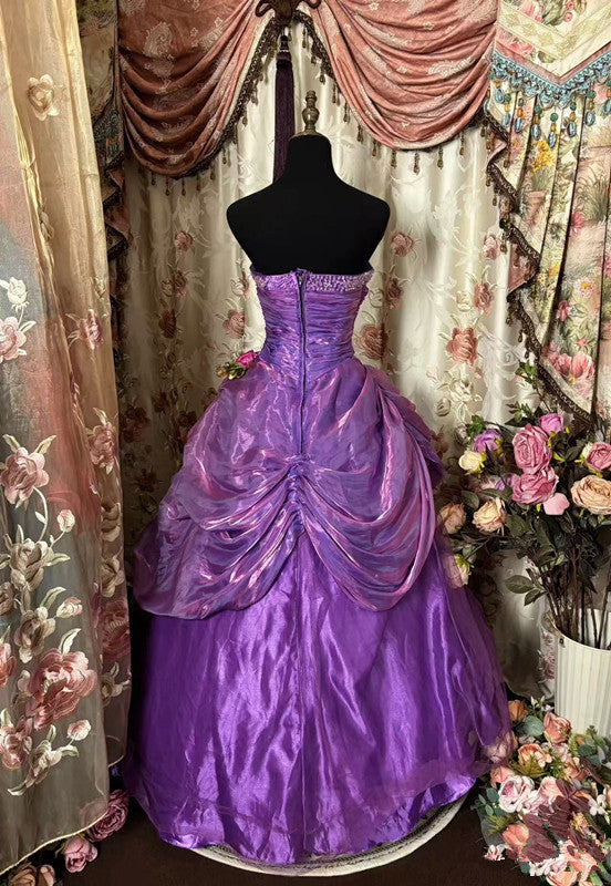 A-Line Purple Strapless Prom Gowns Unique Long Prom Dress