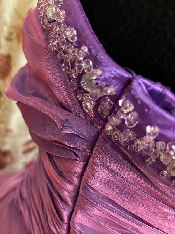 A-Line Purple Strapless Prom Gowns Unique Long Prom Dress