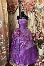 A-Line Purple Strapless Prom Gowns Unique Long Prom Dress