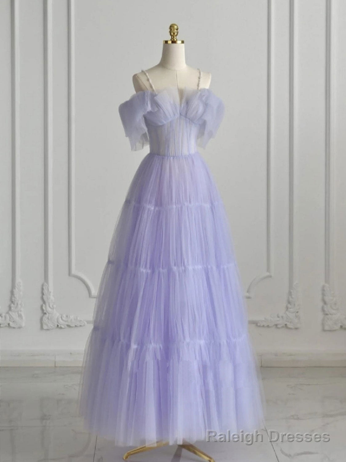 A-Line Purple  Tulle Long Prom Dress, Purple Formal Dress Main image
