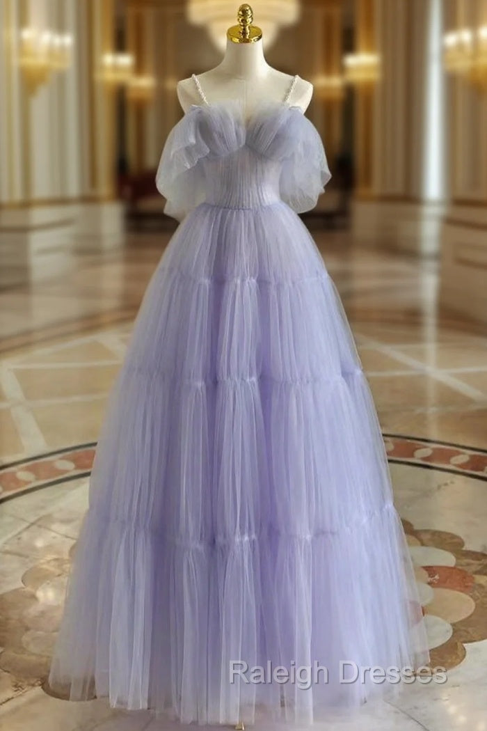 A Line Purple Tulle Purple Long Prom Dress, Purple Long Formal Dress Main image