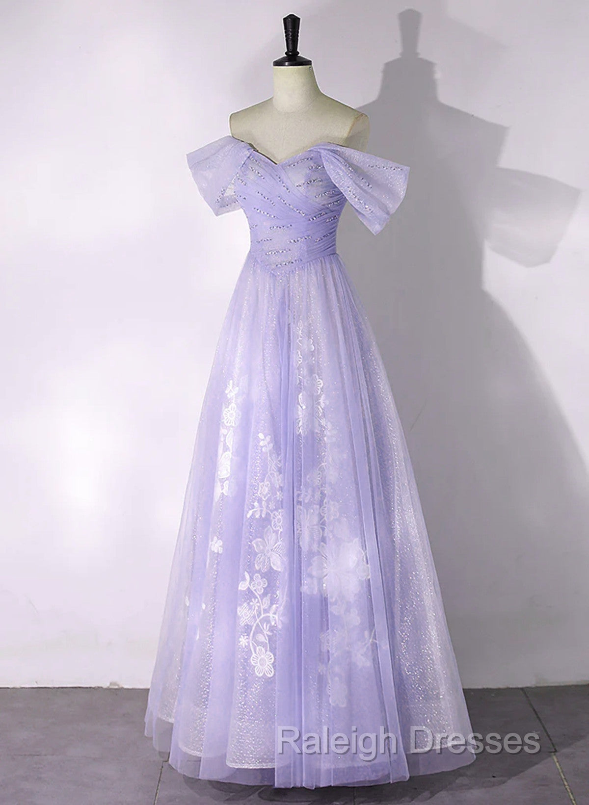 A-line Purple Tulle with Lace Off Shoulder Formal Dress, Purple Tulle Prom Dress Secondary image