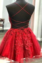 A Line Red Lace Homecoming Dresses Short V Neck Beaded Damas Dress