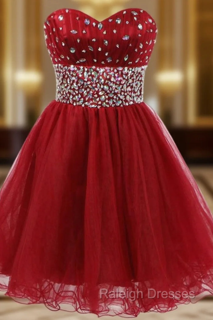 A-Line Red Tulle Sweetheart Homecoming Dress With Crystal Main image
