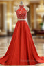 A Line Red Two Pieces Prom Dress Soft Satin Prom Gown