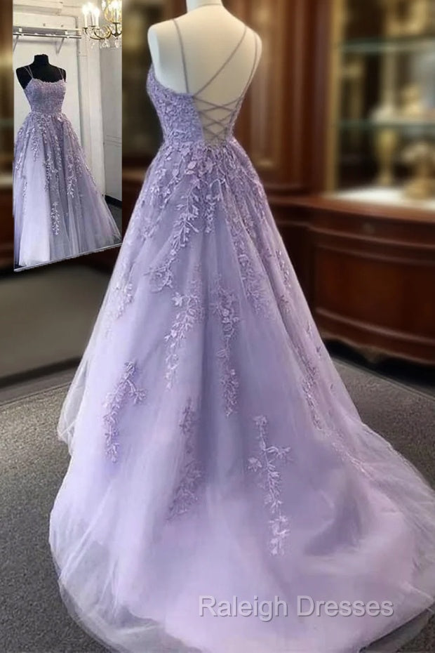 A-Line Round Nack Tulle Lace Prom Dresseses Main image