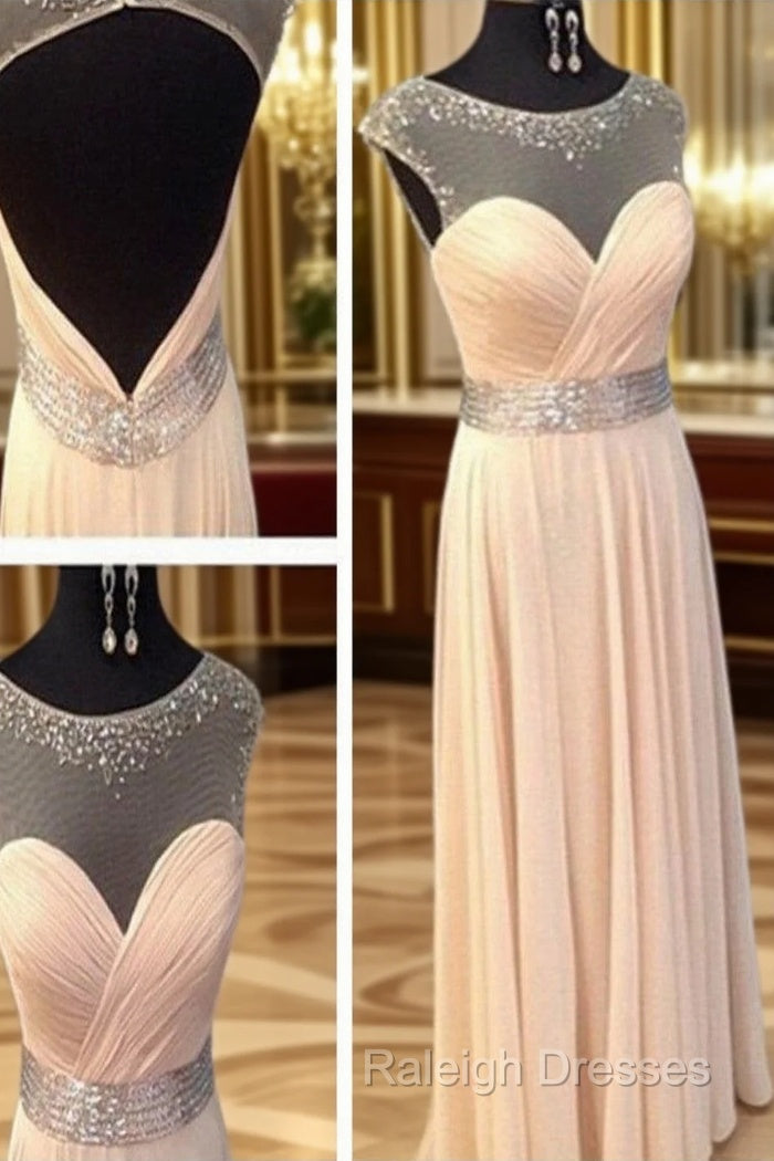 A Line Round Neck Floor Length Prom Dresses, Long Pink Formal/Bridesmaid Dress Main image