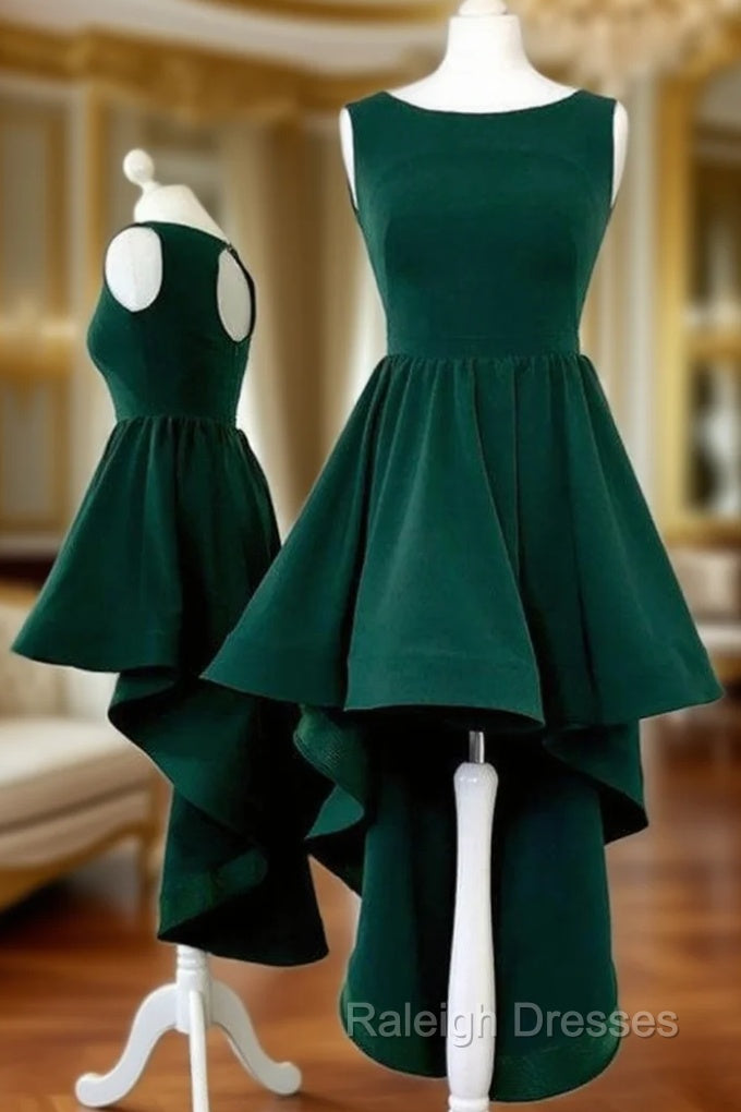 A-Line Round Neck High-Low Open Back Green Prom Dress Main image