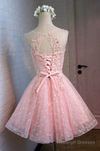 A-Line Round Neck Lace Beaded Homecoming Dresses Cocktail Dresses