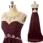 A-Line Round Neck Maroon Prom Dresses Maroon Prom Dress Bridesmaid Dress