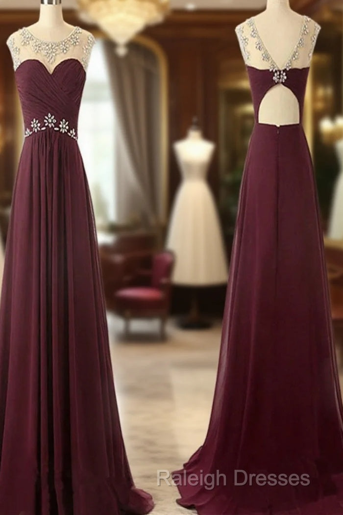 A Line Round Neck Maroon Prom Dress, Maroon Formal Dresses, Bridesmaid Dresses Main image