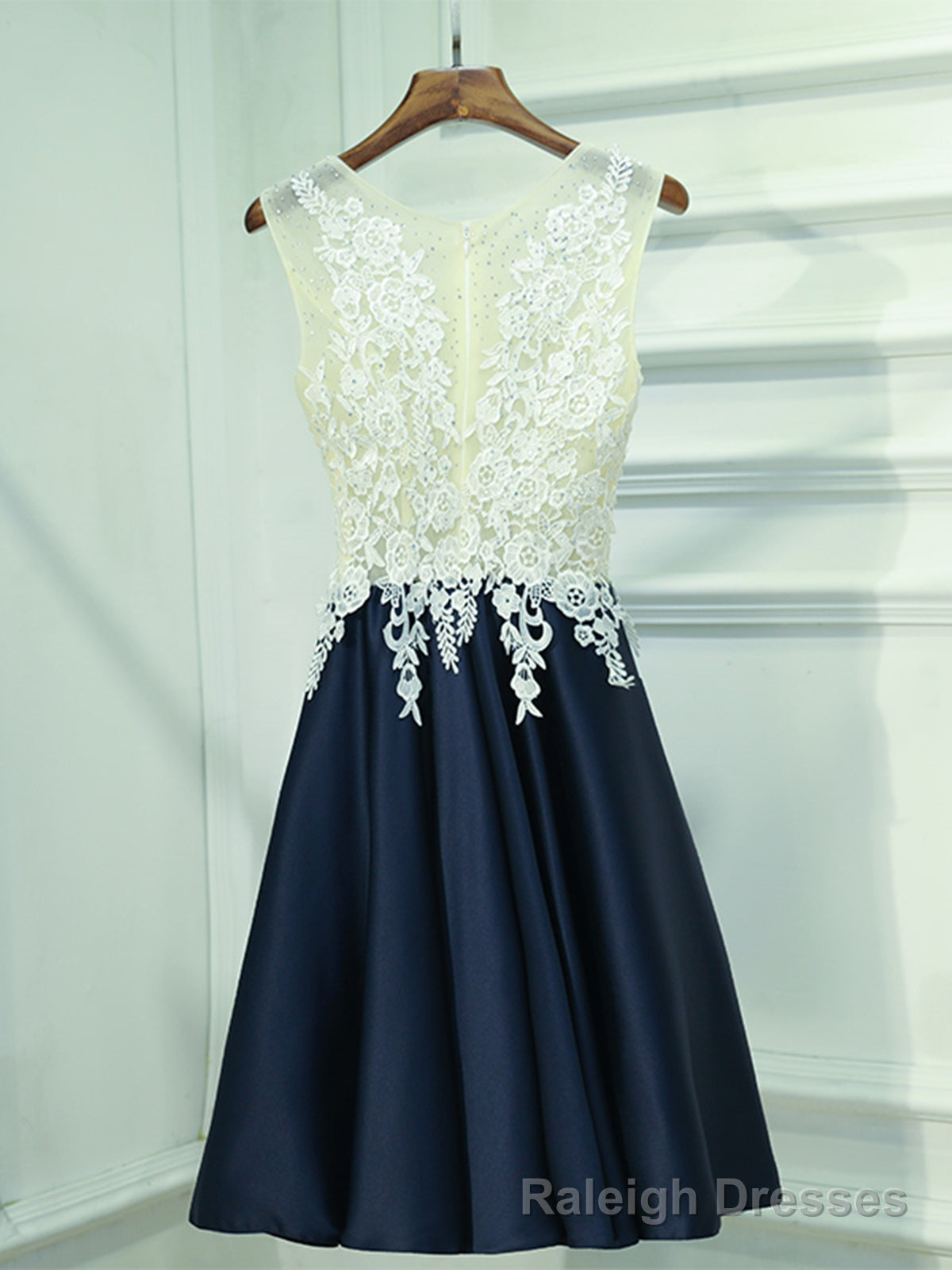 A Line Round Neck Short Lace Prom Dresses, Navy Blue Short Lace Formal Homecoming Dresses Secondary image