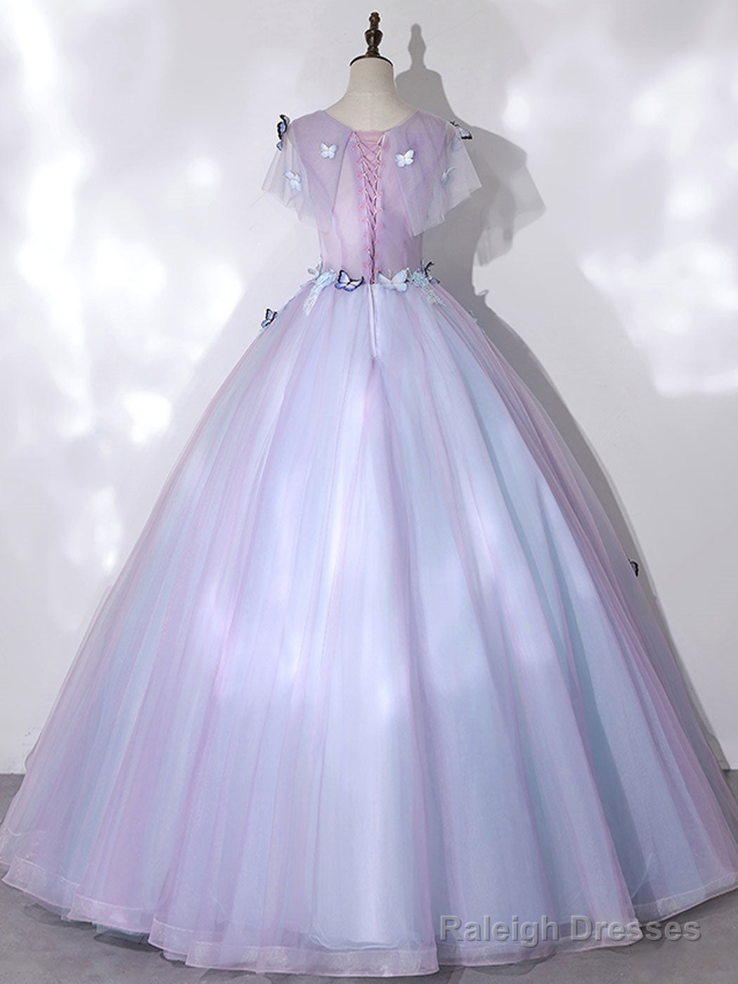 A-Line Round Neck Tulle Lace Purple Long Prom Dress, Purple Formal Dress