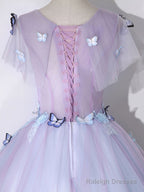 A-Line Round Neck Tulle Lace Purple Long Prom Dress, Purple Formal Dress