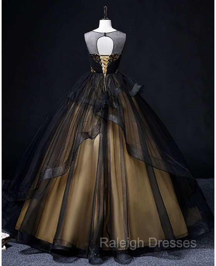 A-Line Round Neck Tulle Long Prom Dress, Elegant Evening Dress Secondary image