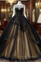 A-Line Round Neck Tulle Long Prom Dress, Elegant Evening Dress