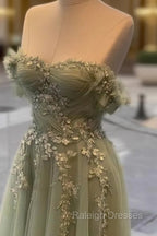 A-Line Sage Tulle Lace Appliques Dress